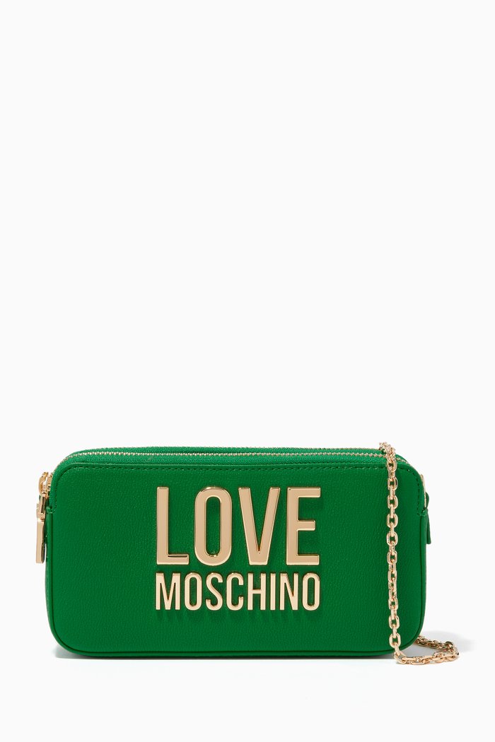 Letter Logo Wallet on Chain in Faux Leather, Green