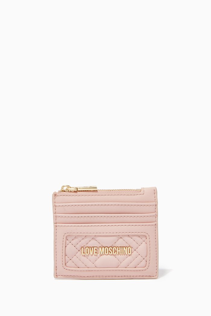 

Logo Card Holder in Quilted Faux Leather, Neutral