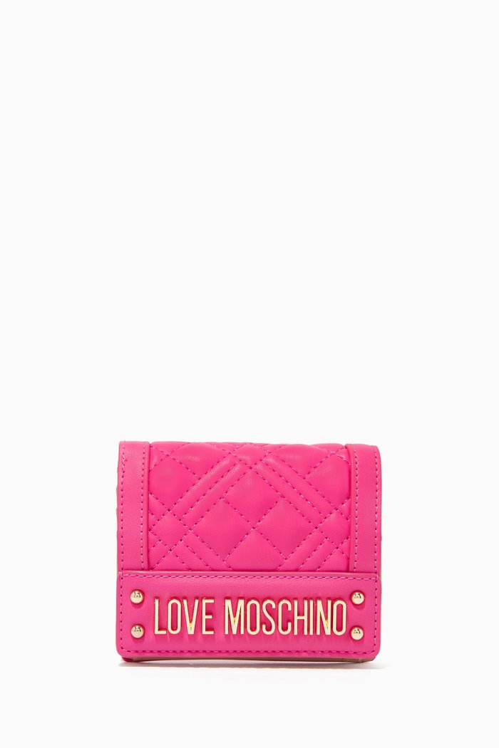 

Flap Card Wallet in Quilted Faux Leather, Pink