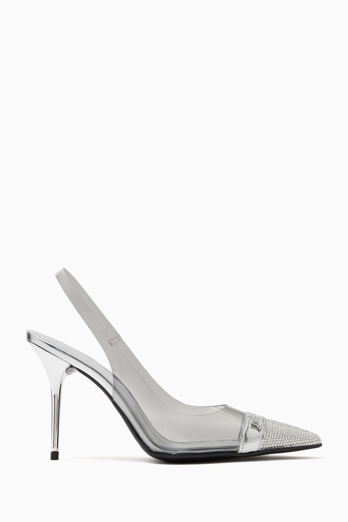 

Plexi Metallic Pointed-toe Slingback Pumps in Leather and PVC, Silver