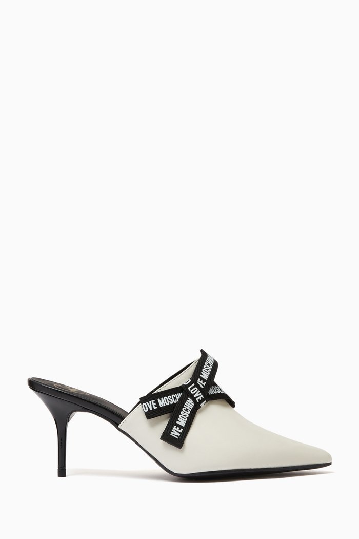 

Logo 70 Bow Mules in Leather, White