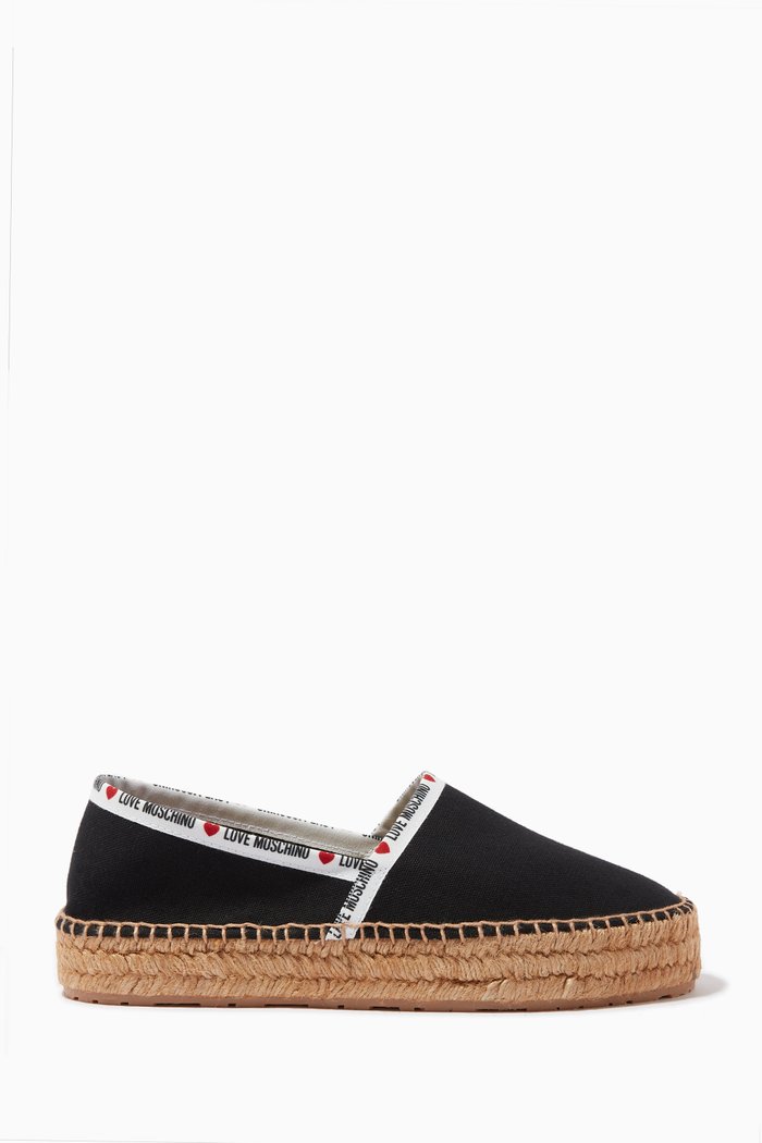 Logo Trim Espadrilles in Leather, Black