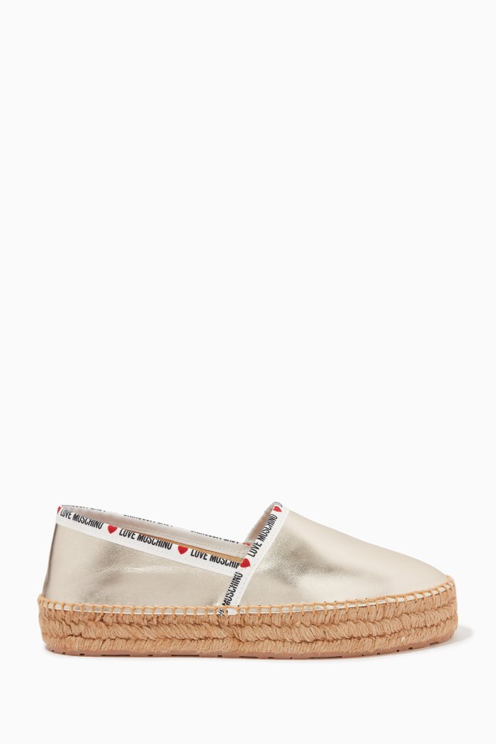 

Logo Trim Espadrilles in Leather, Silver