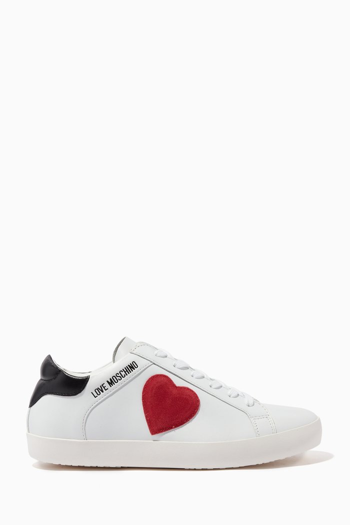 

Heart Logo Sneakers in Leather & Suede, White