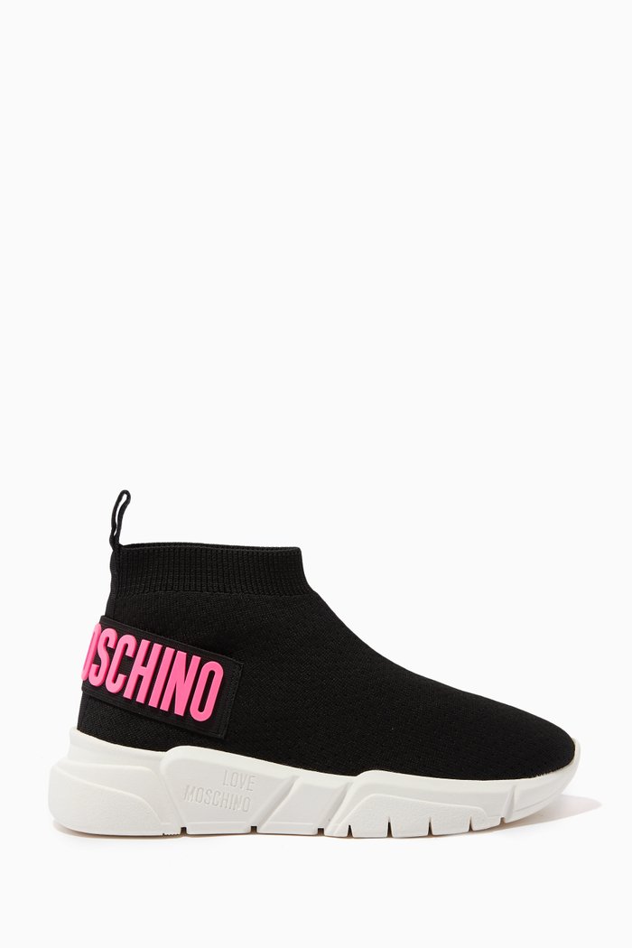 

Logo High-top Sock Sneakers in Technical Knit, Black
