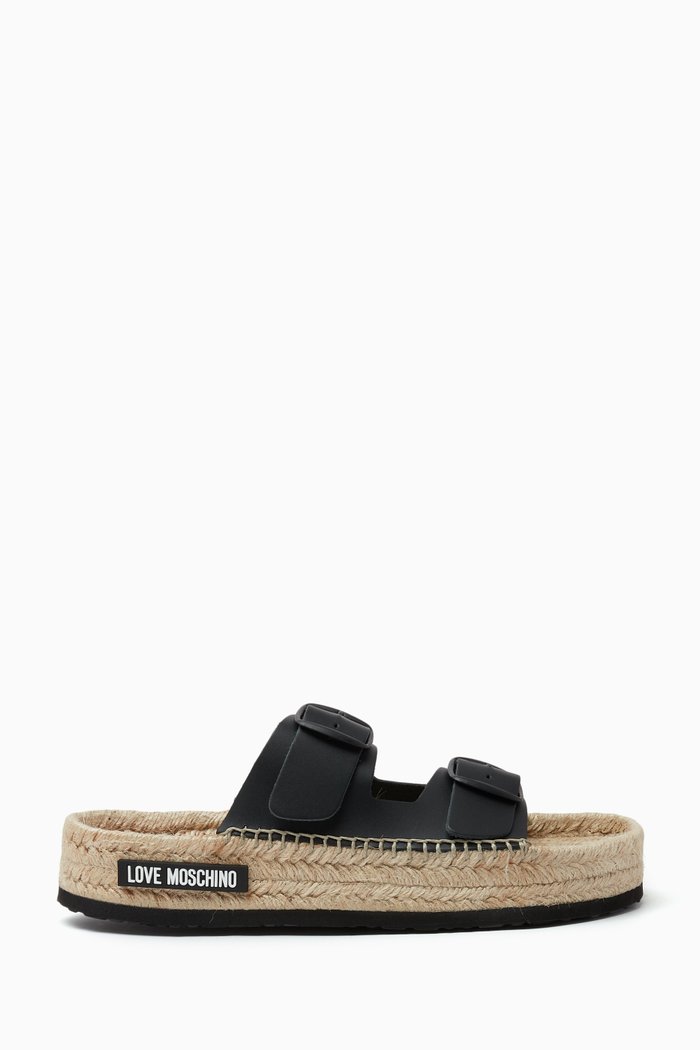 

Double-buckle Logo Espadrilles in Leather, Black