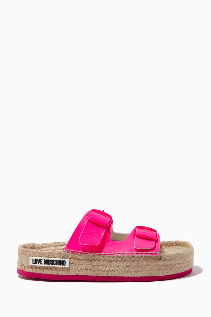 

Double-buckle Logo Espadrilles in Leather, Pink