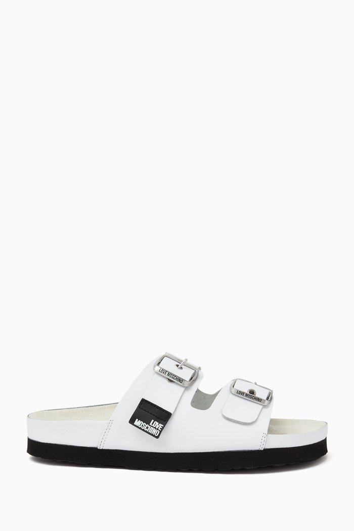 

Logo Tab Slides in Calf Leather, White