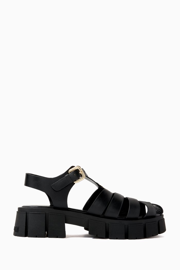 

Tassel Caged Sandal in Leather, Black