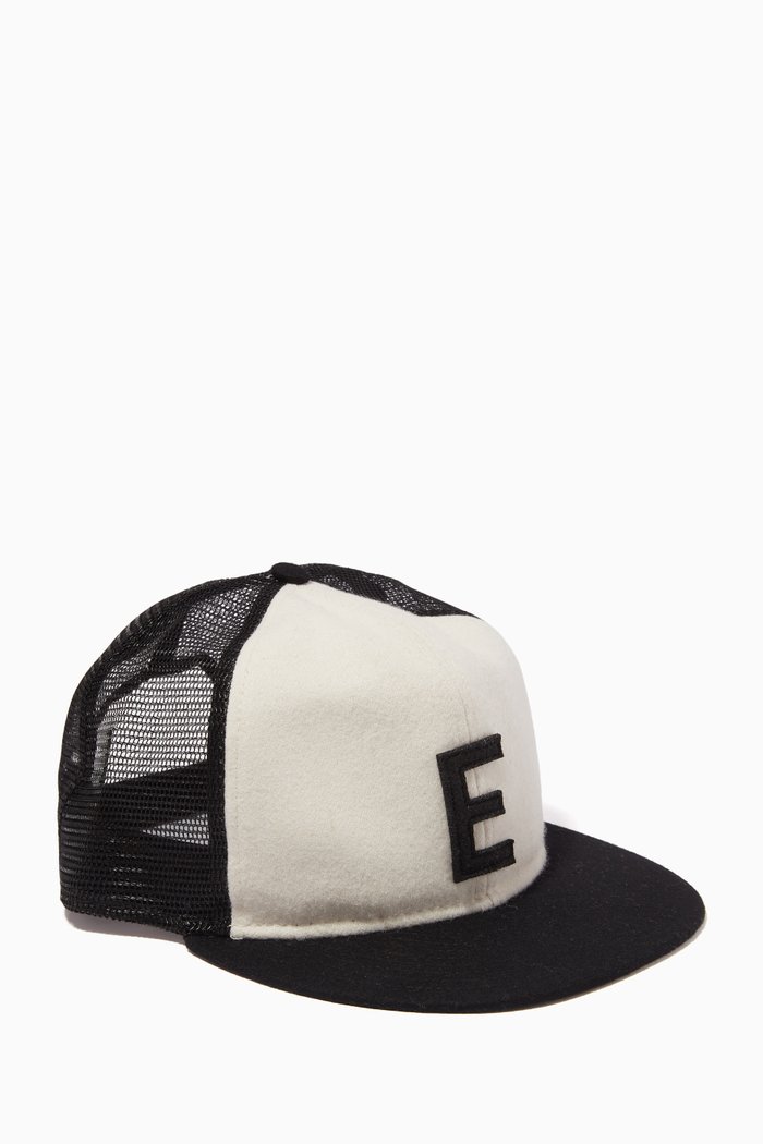 E Hat in Wool Blend & Mesh, White
