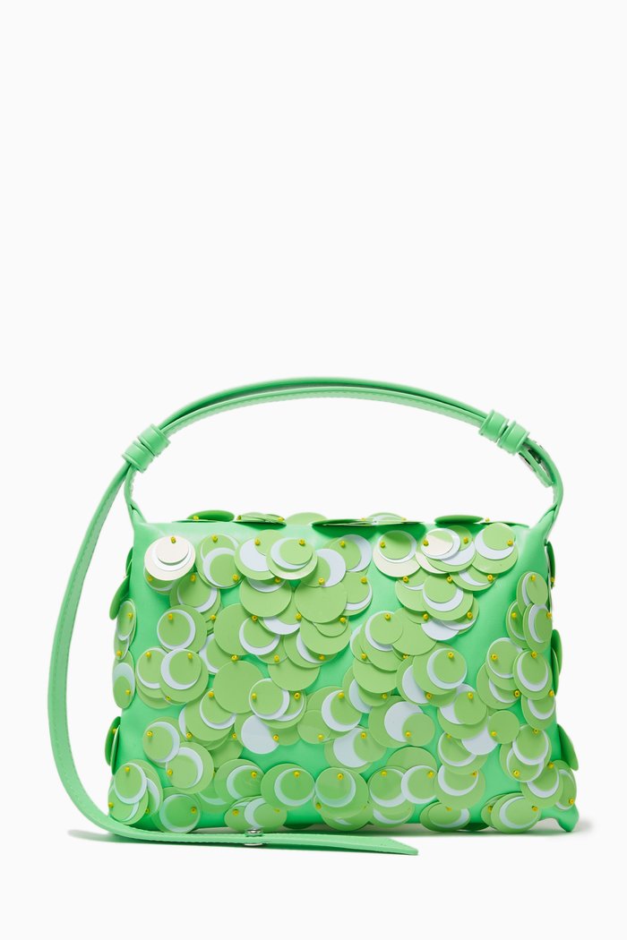 

Mini Puffin Bag in Sequinned Faux Leather, Green