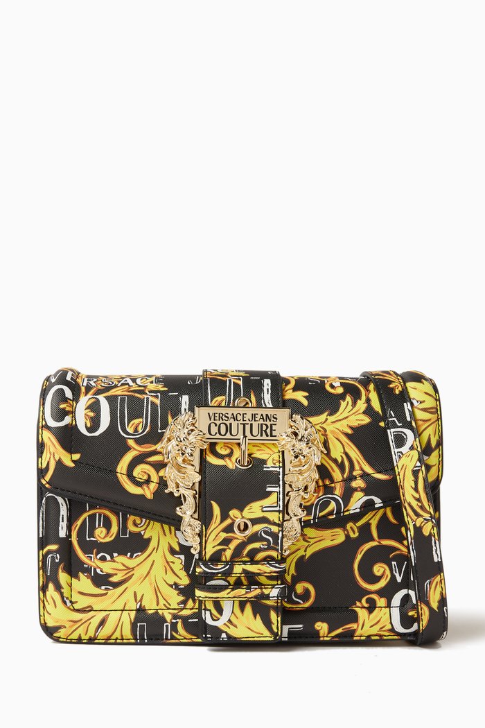 

Medium Buckle Crossbody Bag in Faux Leather, Black