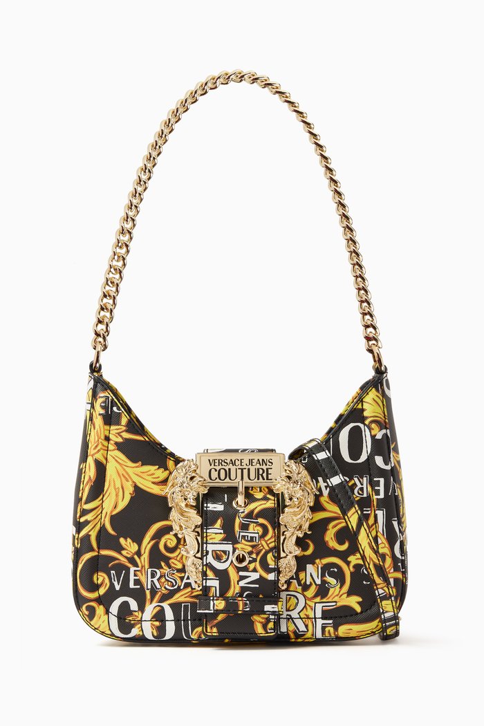

Medium Buckle Chain Shoulder Bag in Faux Leather, Black