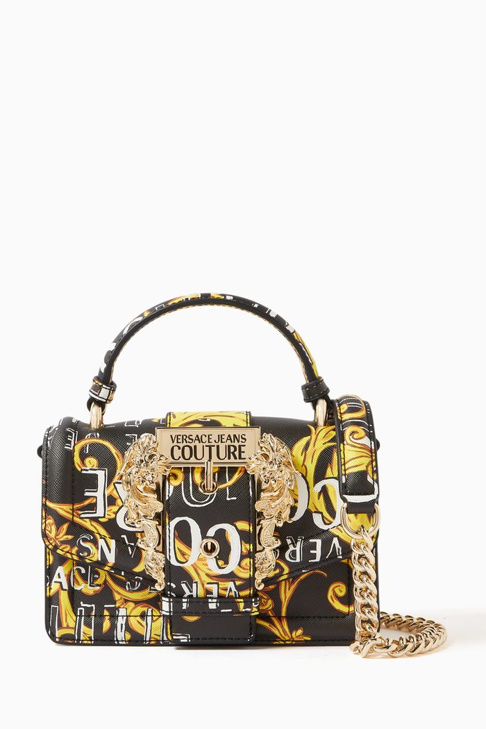 

Medium Buckle Top Handle Envelope Bag in Faux Leather, Black