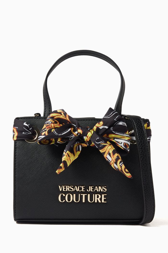

Top Handle Baroque Scarf Bag in Faux Leather, Black