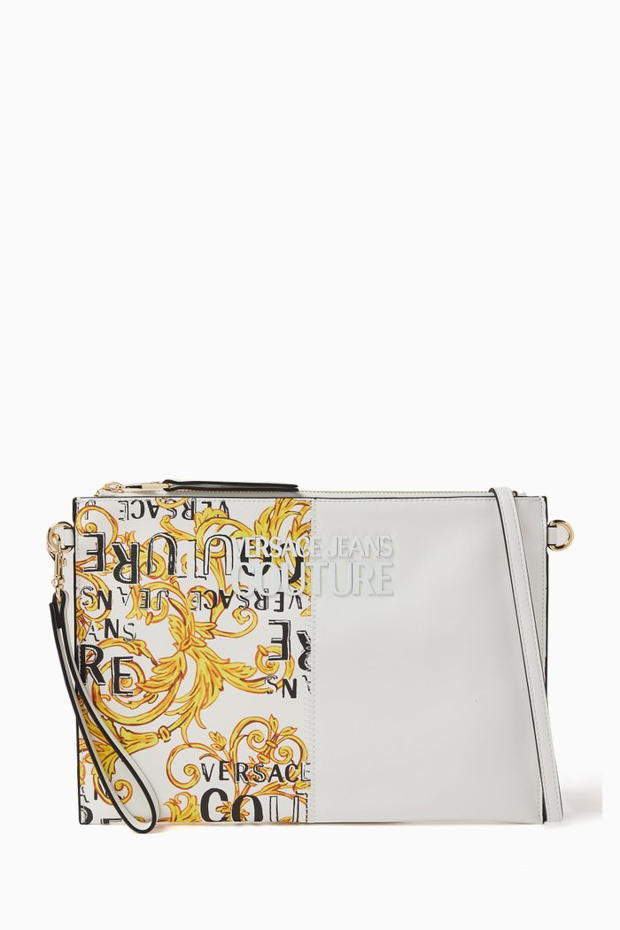 

Half Barocco Print Pouch in Faux Leather, White