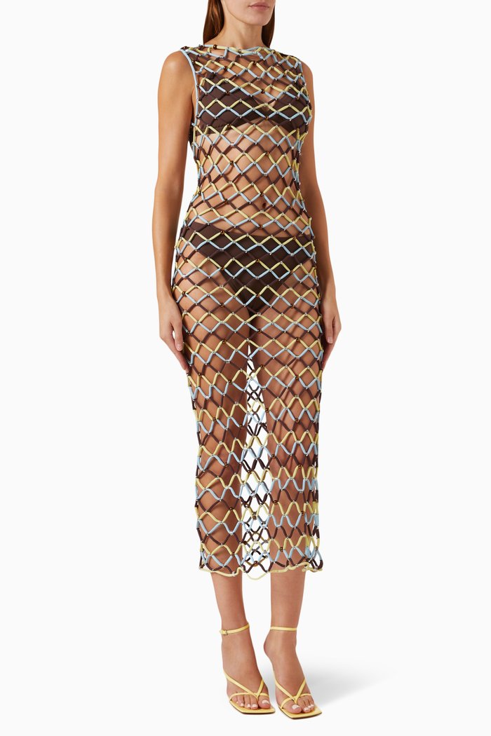 

Glass Beaded Macramé Net Midi Dress, Multicolour