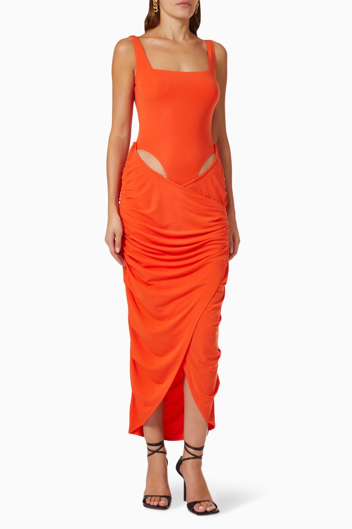 

Mariah Bodysuit Midi Dress in Jersey, Orange