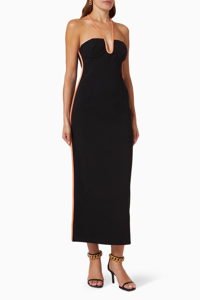 

Nassia Midi Dress in Jersey & Faux-leather, Black