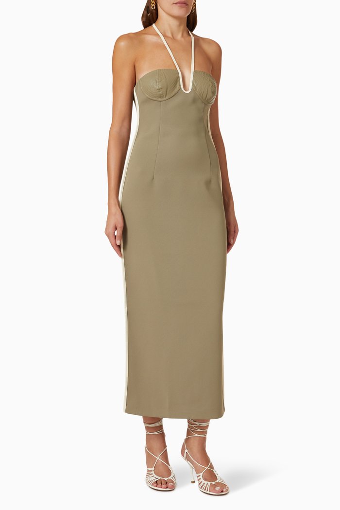 

Nassia Midi Dress in Jersey & Faux-leather, Green