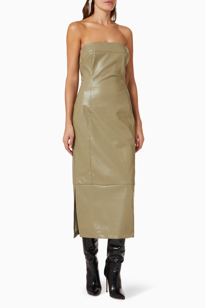 

Bodice Midi Dress in Vegan Leather, Green