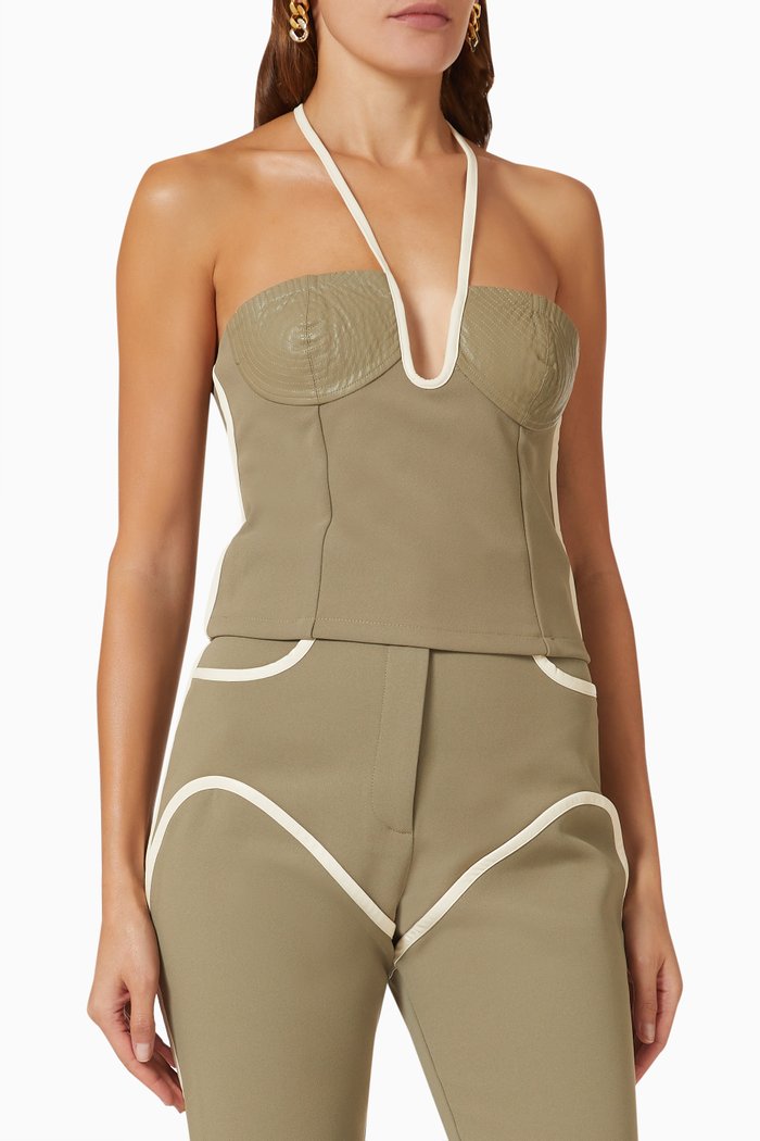 

Nassia Top in Jersey & Faux-leather, Green