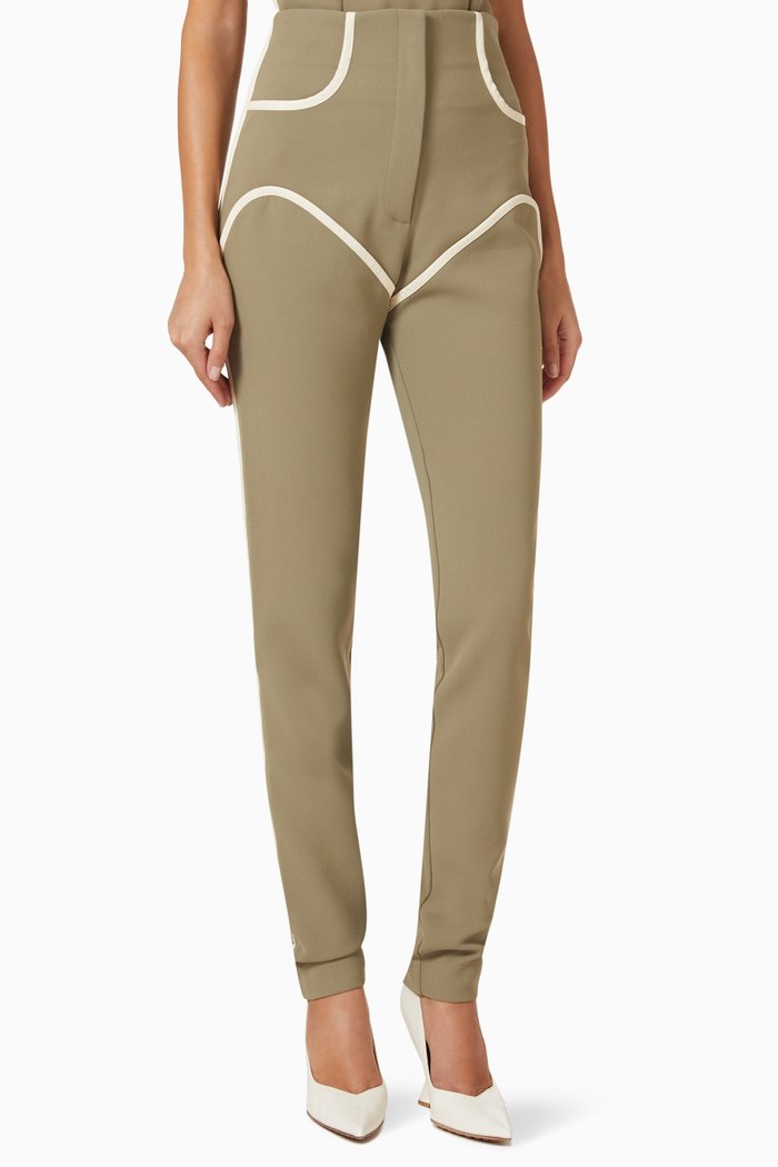 

Cowboy Stovepipe Pants in Bonded-fabric & Faux Leather, Green
