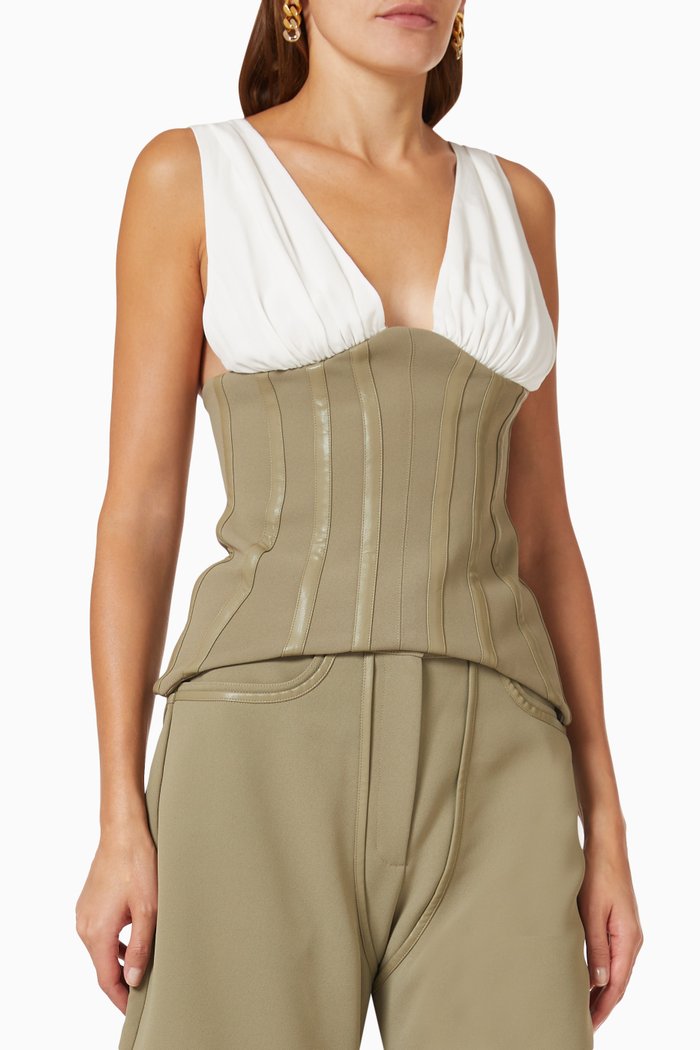 

Mahala Corset Top in Bonded-fabric & Silk, Green