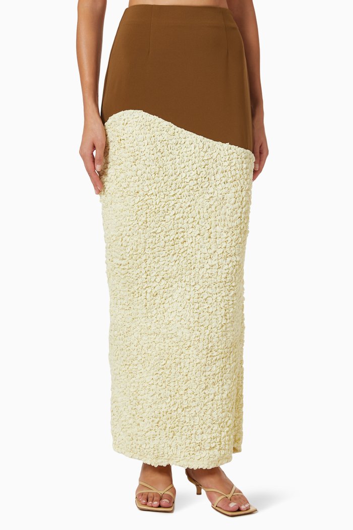 

Popcorn Maxi Skirt in Textured Shirred Cotton, Yellow