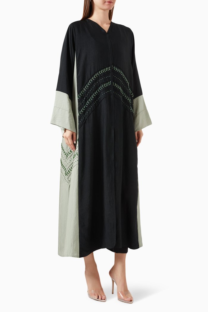 

Colour-block Embellished Abaya, Green