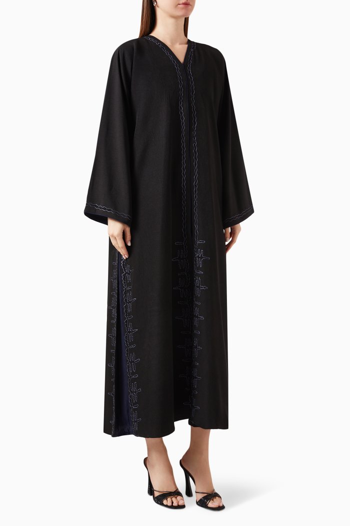 

Embroidered-trim Abaya, Black