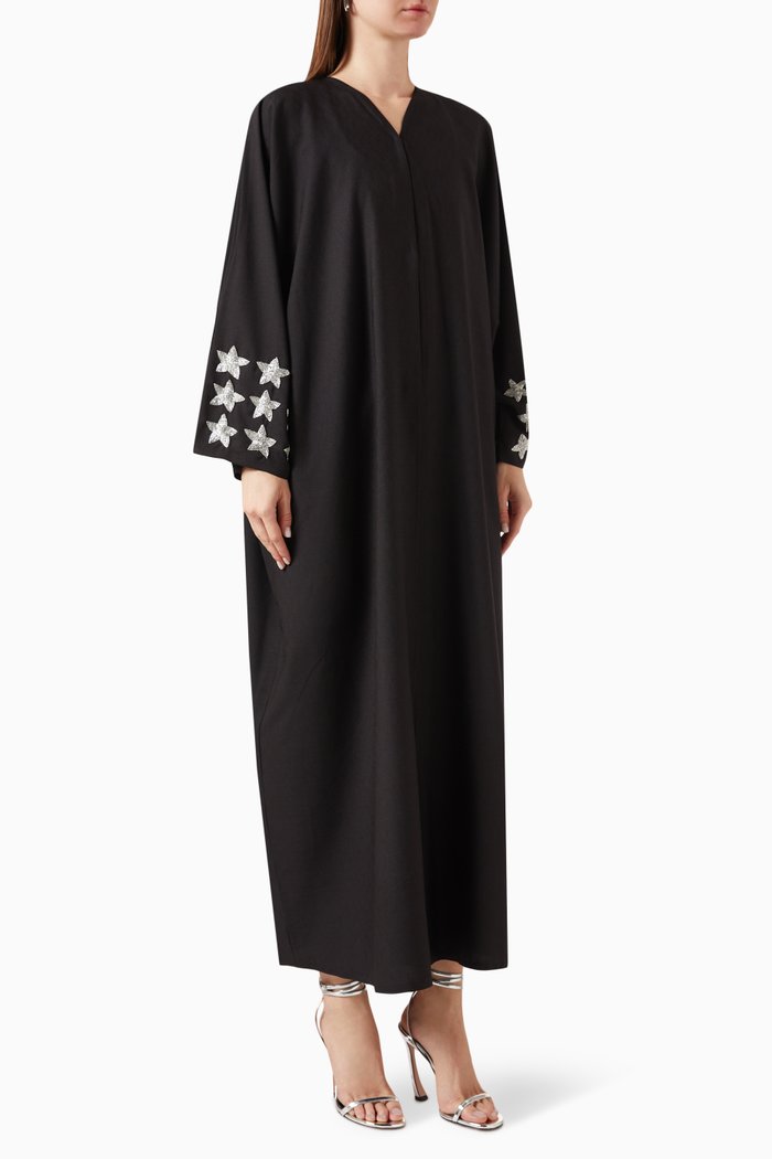 

Star Motif Bead-embellished Abaya, Black