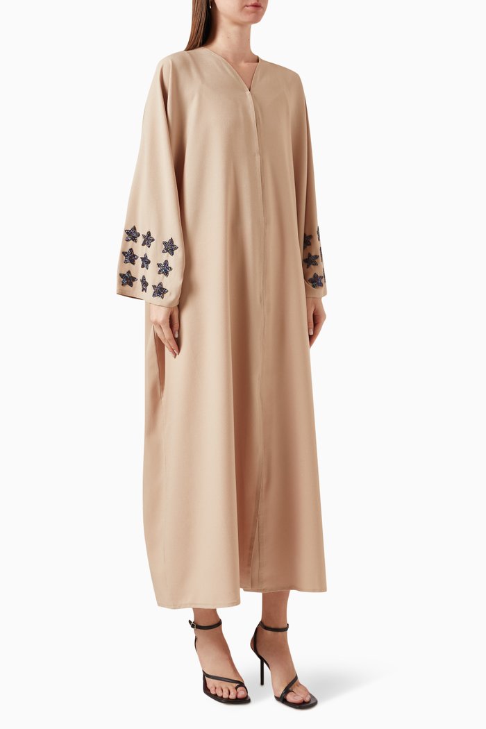 

Star Motif Bead-embellished Abaya, Neutral