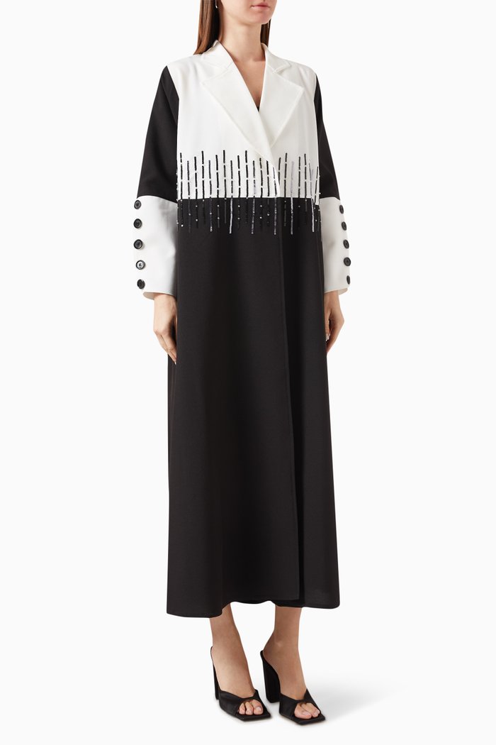 

Colour-block Sequin-embellished Abaya, Black