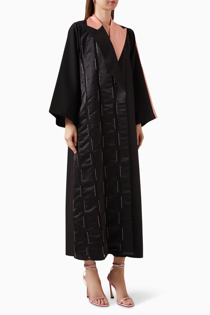 

Colour-block Embellished Abaya, Black