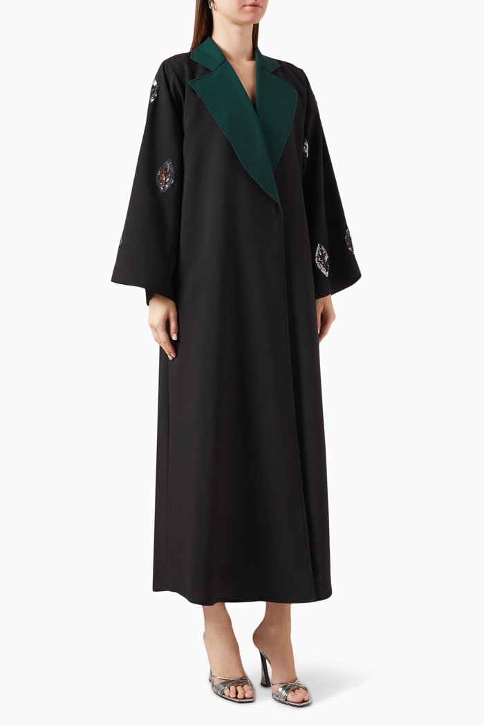 Colour-block Embellished Abaya, Black