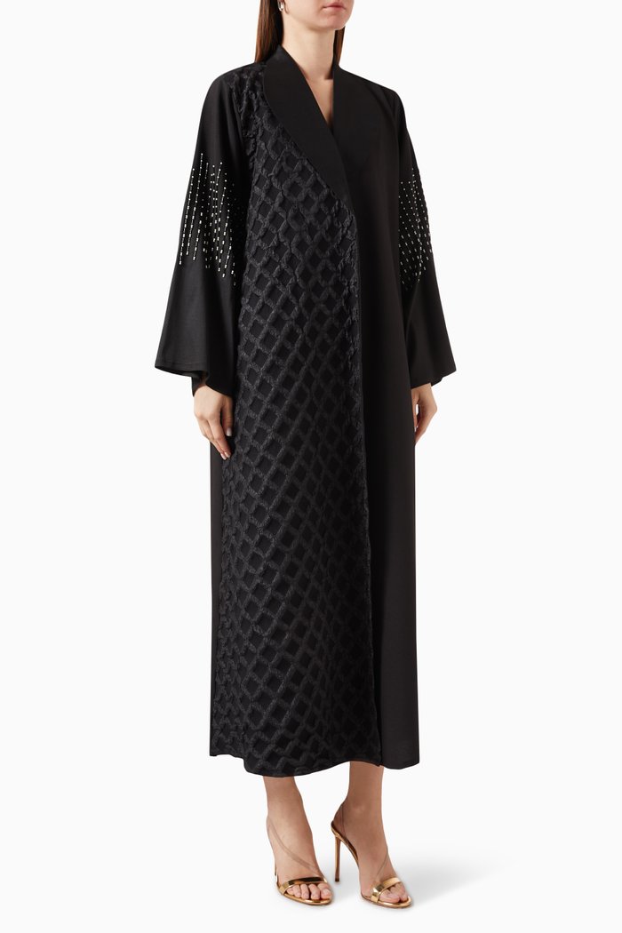 

Embellished Lattice-detail Abaya, Black