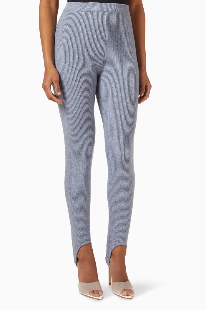 

Ribbed Stirrup Leggings in Merino Wool-blend, Grey