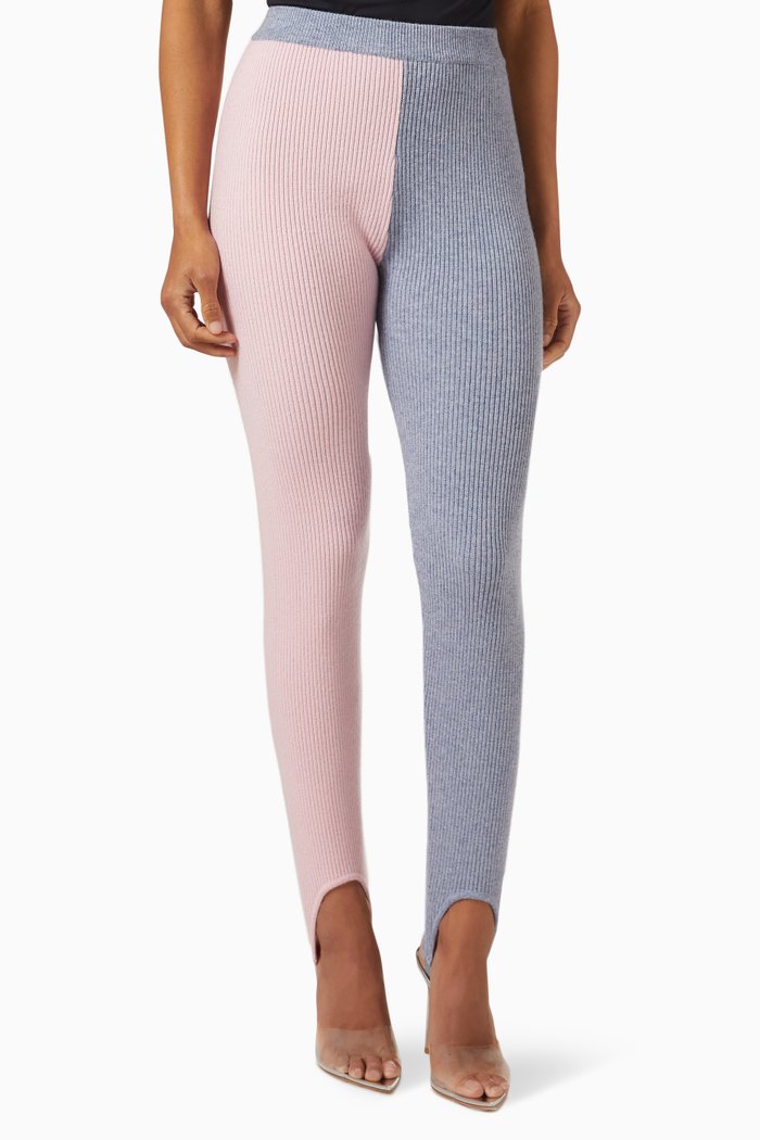 

Colour-block Ribbed Stirrup Leggings in Merino Wool-blend, Grey