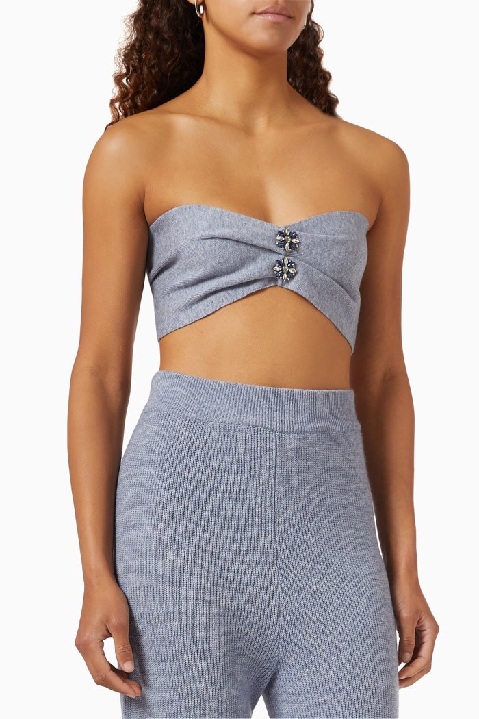 

Embellished Strapless Bra Top in Merino Wool-blend, Grey