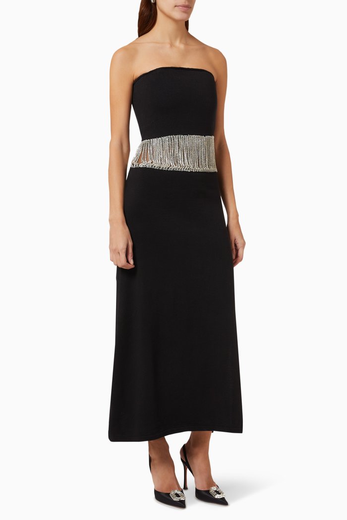 

Crystal-embellished Midi Tube Dress in Cotton-knit, Black