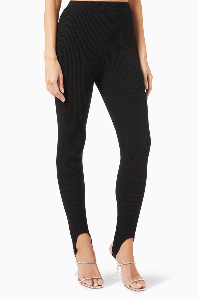 

Ribbed Stirrup Leggings in Merino Wool-blend, Black