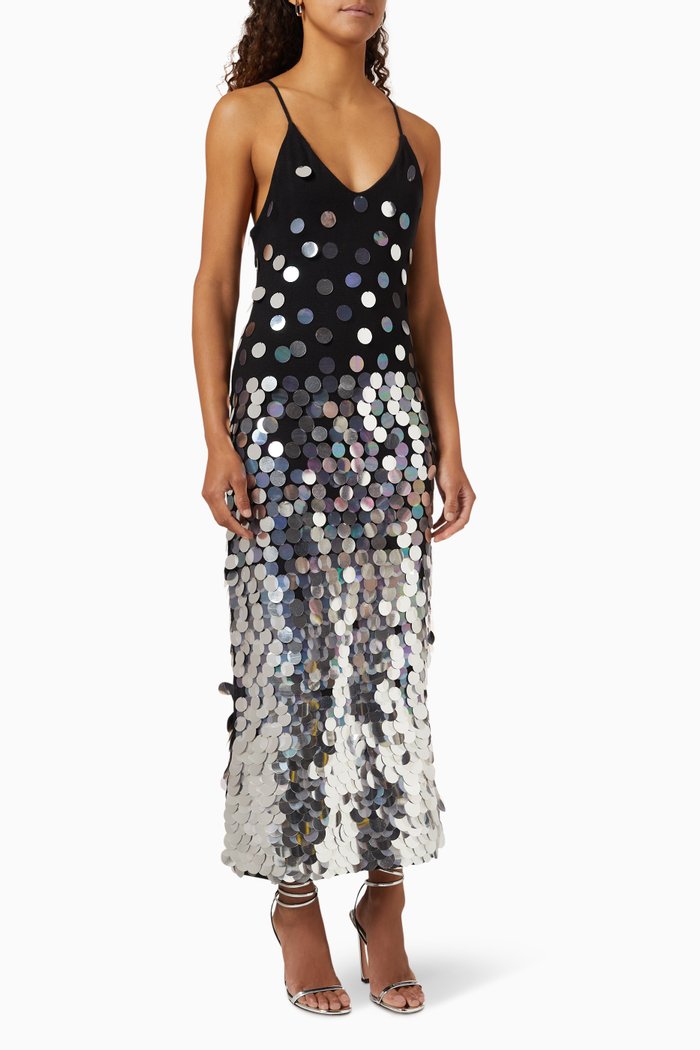 

Sequin-embellished Maxi Dress in Cotton-blend Knit, Black