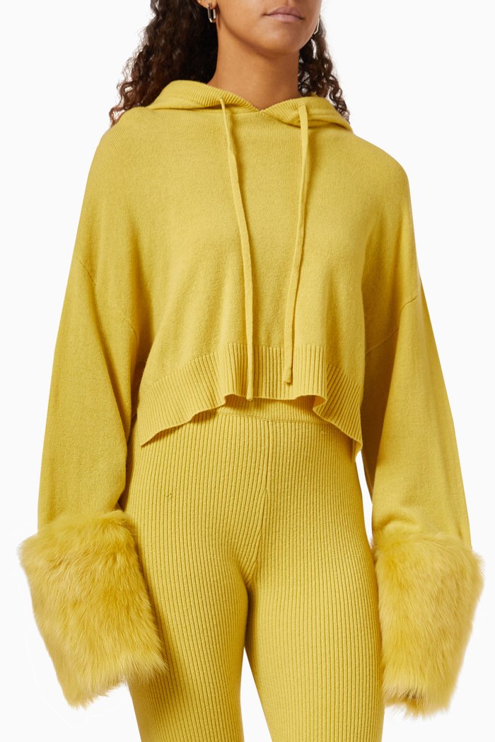 

Shearling-cuff Hoodie in Merino Wool-blend, Yellow