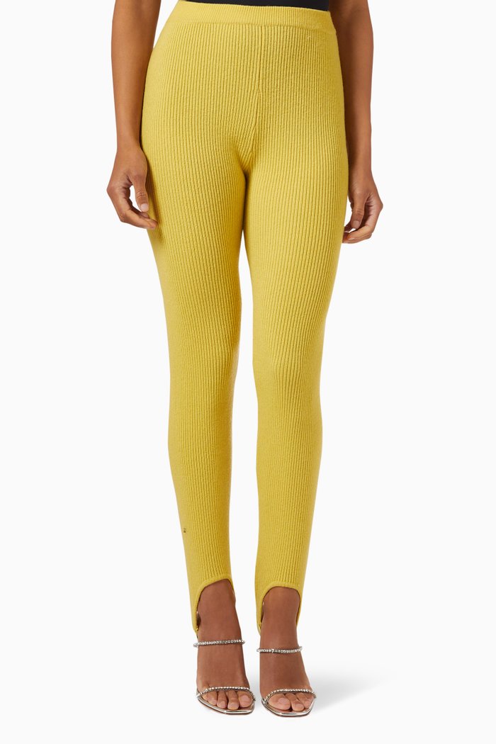 Ribbed Stirrup Leggings in Merino Wool-blend, Yellow