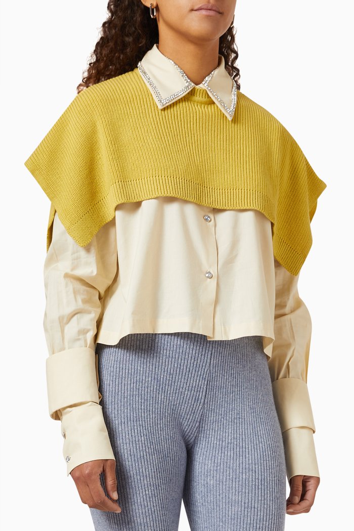 

2-in-1 Cape Knit Shirt in Cotton & Merino Wool-blend, Yellow