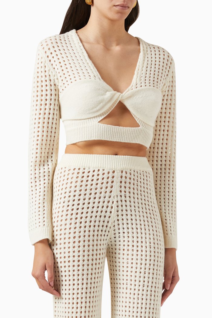 

Crochet Crop Top in Knit, Neutral