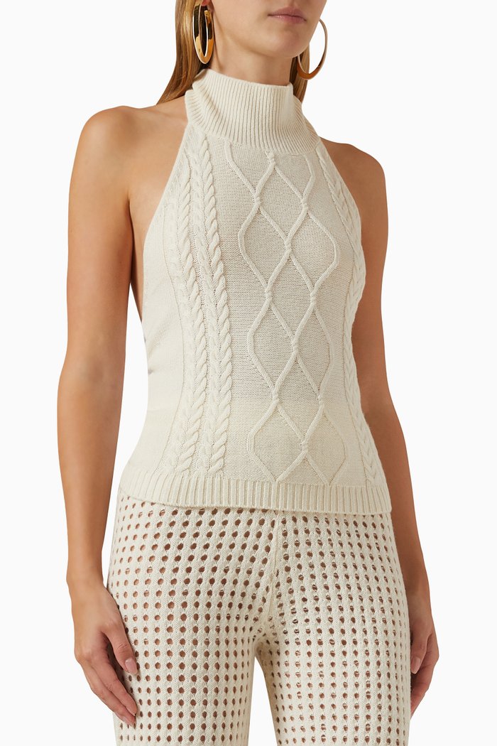 

Cable Knit Halter Top in Cashmere Blend, Neutral