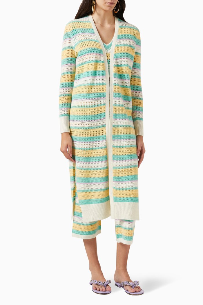 

Long Crochet Cardigan in Cashmere Blend, Multicolour