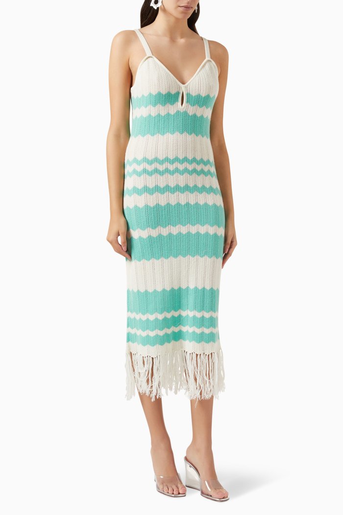 

Colour-block Fringe Dress in Knit, Multicolour